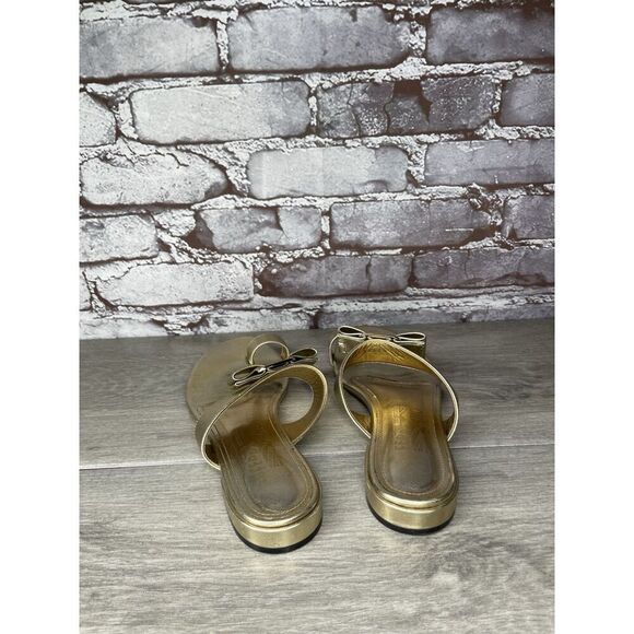 Salvatore Ferragamo Gold Leather Bow Slides Flat Sandals Women’s Sz 5.5M US/36EU - Picture 14 of 16